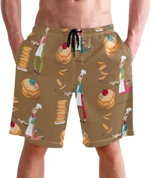 Men's Swim Trunks Quick Dry Swimming Shorts with Pocket Pancake in Frying Pan Swimsuit Trunks