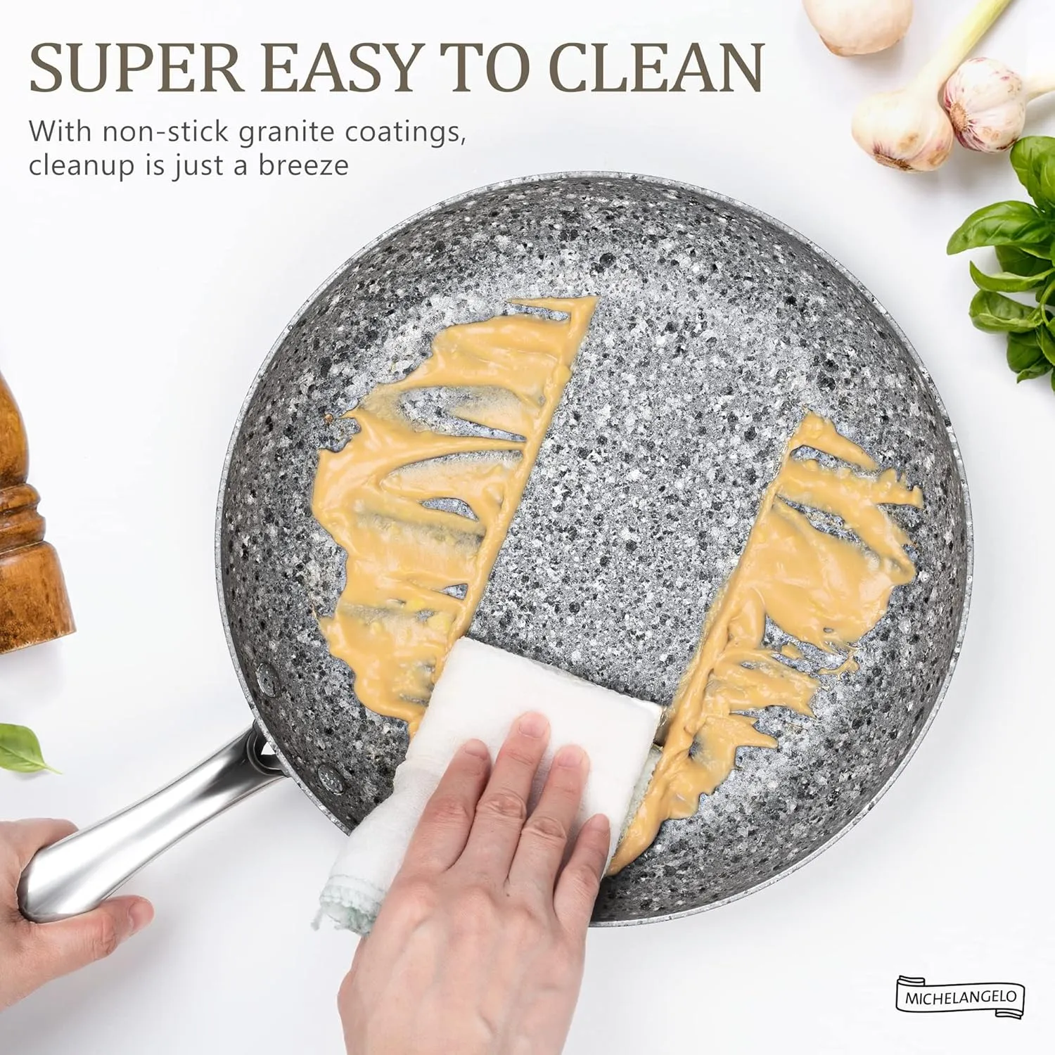 MICHELANGELO 10 Inch Frying Pan with Lid, Nonstick Frying Pan with Non Toxic Granite Coating, Stone Skillet, Non Stick Fry Pans, Induction Compatible