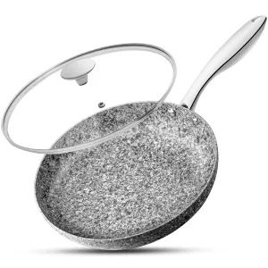 MICHELANGELO 10 Inch Frying Pan with Lid, Nonstick Frying Pan with Non Toxic Granite Coating, Stone Skillet, Non Stick Fry Pans, Induction Compatible