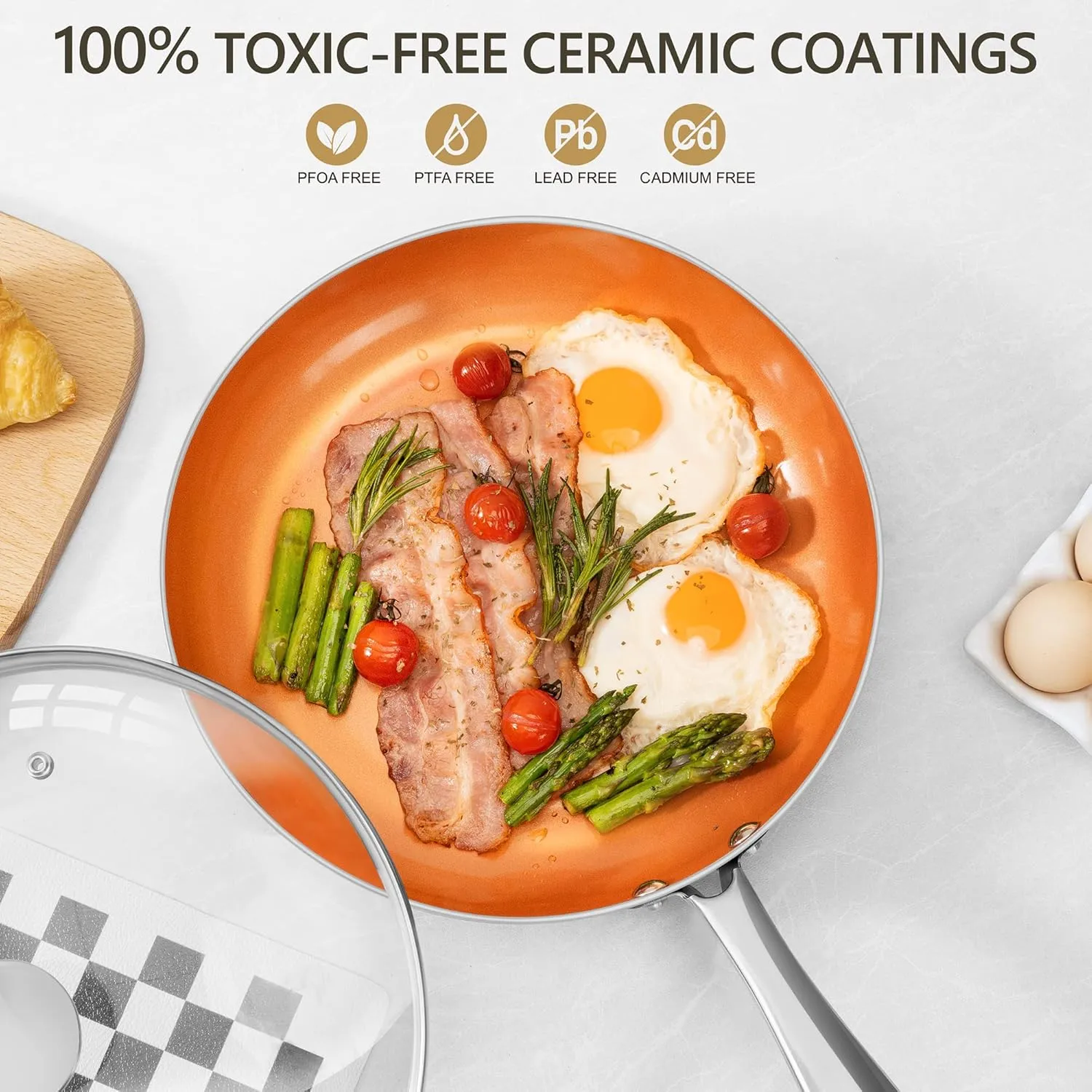 MICHELANGELO Frying Pan with Lid, Nonstick 8 Inch Frying Pan with Ceramic Titanium Coating, Copper Frying Pan with Lid, Small Frying Pan 8 Inch, Nonstick Frying Pans