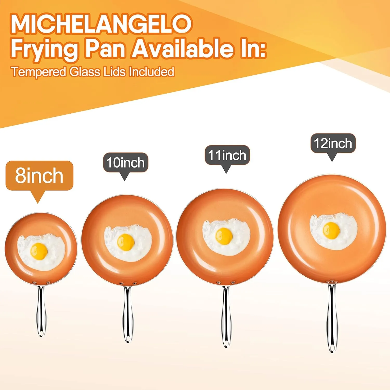 MICHELANGELO Frying Pan with Lid, Nonstick 8 Inch Frying Pan with Ceramic Titanium Coating, Copper Frying Pan with Lid, Small Frying Pan 8 Inch, Nonstick Frying Pans