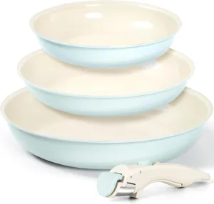 MICHELANGELO Nonstick Frying Pan Set Removable Handle, 8" 9.5" and 11" Ceramic Frying Pans, Skillets with Detachable Handle, Non Toxic Pans for Cooking, PFOA Free, Oven Safe, Blue