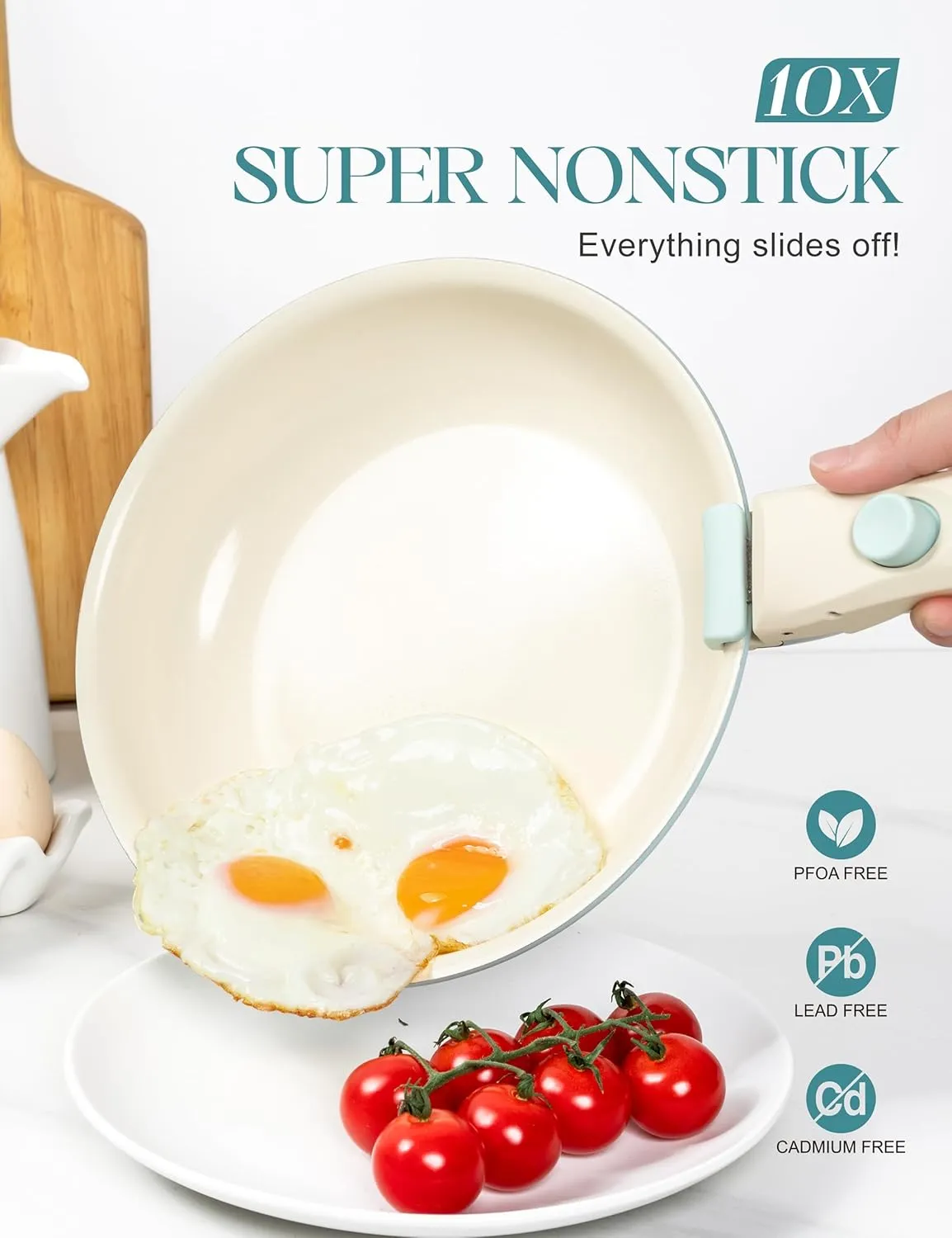 MICHELANGELO Nonstick Frying Pan Set Removable Handle, 8" 9.5" and 11" Ceramic Frying Pans, Skillets with Detachable Handle, Non Toxic Pans for Cooking, PFOA Free, Oven Safe, Blue