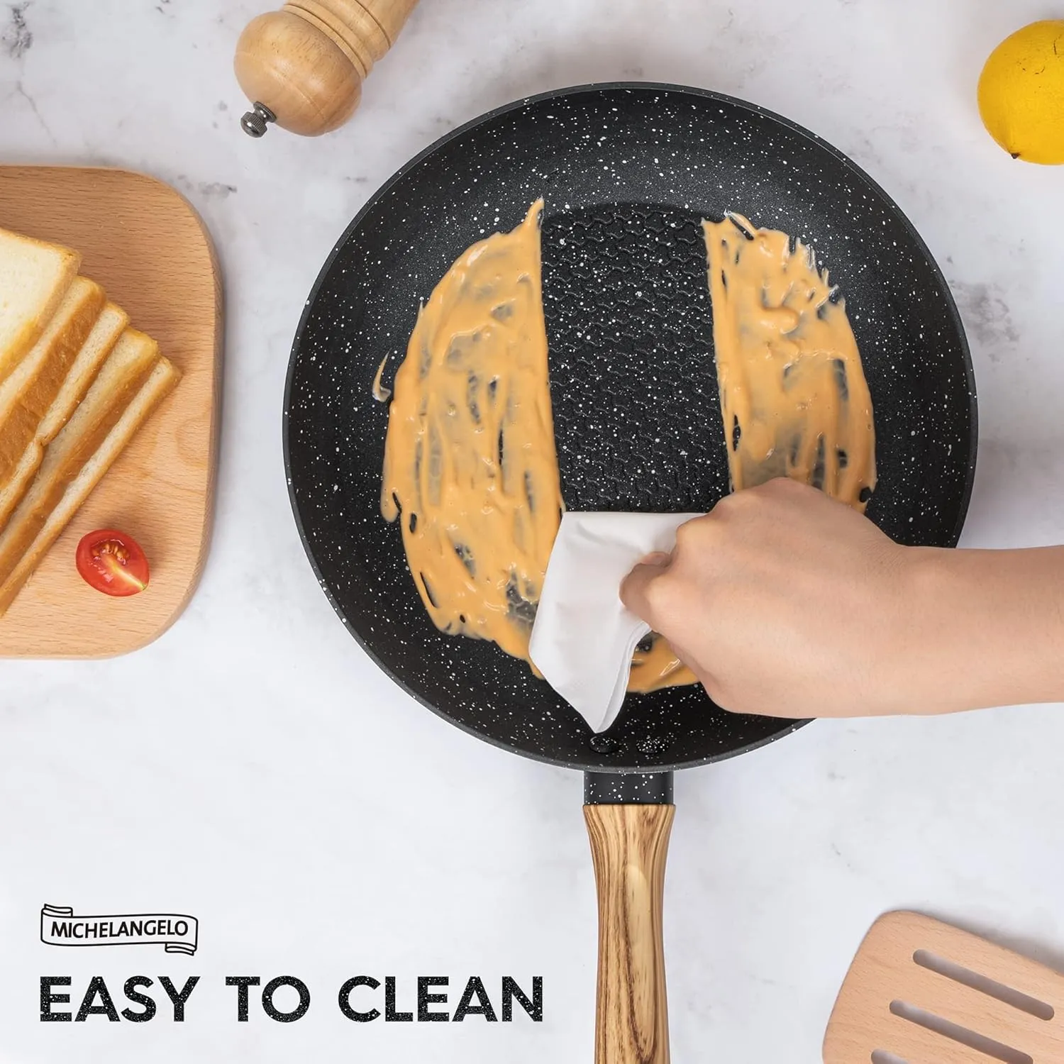 MICHELANGELO Nonstick Frying Pan with Lid, 8 Inch Frying Pans Nonstick with Healthy Coating, Small Frying Pan with Stay-Cool Handle, Induction Compatible