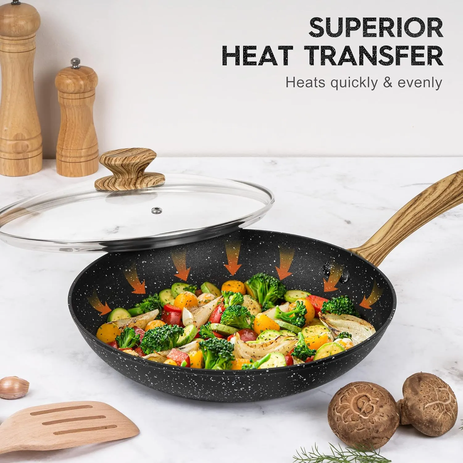 MICHELANGELO Nonstick Frying Pan with Lid, 8 Inch Frying Pans Nonstick with Healthy Coating, Small Frying Pan with Stay-Cool Handle, Induction Compatible