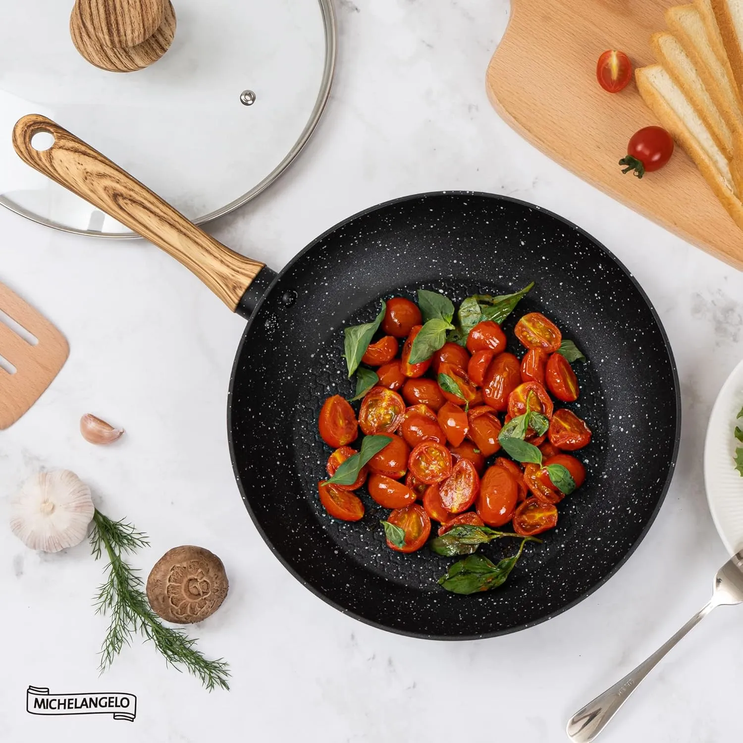 MICHELANGELO Nonstick Frying Pan with Lid, 8 Inch Frying Pans Nonstick with Healthy Coating, Small Frying Pan with Stay-Cool Handle, Induction Compatible