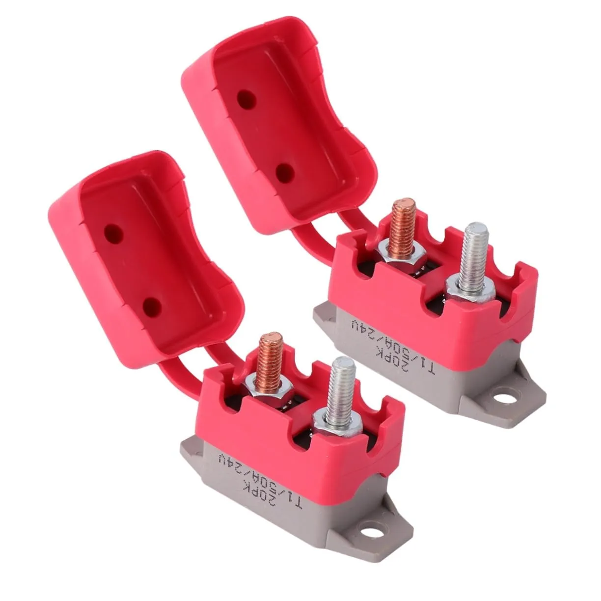 Mobestech 4 Pcs Circuit Breaker for Double Batteries 12v/24v Red Cover Boat Car Reset Circuit Breaker Boot