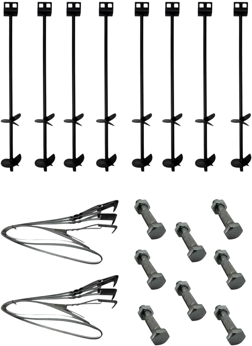 Mobile Home Part Set of 8 Auger Anchors; 8-8 ft Tie Down Strap, & 8 Bolts