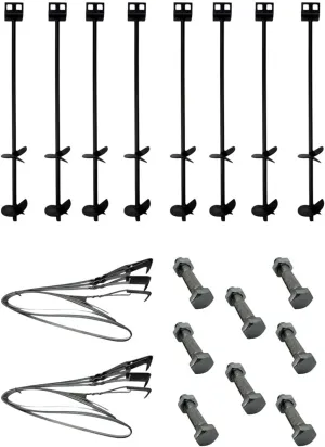 Mobile Home Part Set of 8 Auger Anchors; 8-8 ft Tie Down Strap, & 8 Bolts