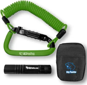 Motorcycle Helmet Lock & Security Cable - Green Carabiner Combination Lock Secures Your Helmet, Jacket, Gloves, or Bag - Helmet Lock with Free Carry Pouch & a Small Flashlight