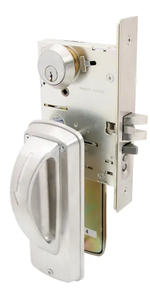 MRX-A-04-LH Mortise Lock with Ligature Resistant Arch Trim, Grade 1, Office Function, Left Handed, Satin Stainless Steel