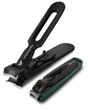 Nail Clipper Set 2 Pack, Heavy Duty Toenail Clippers for Thick Toenails and Sturdy Finger Nail Clippers with Catcher, Ultra Sharp Stainless Steel Nail Cutter Nail Clippers for Men Women Adult