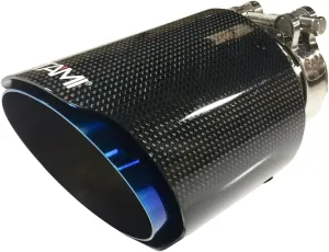NETAMI 2.5 inch Inlet to 4" Outlet Carbon Fiber Exhaust Tip Stainless Steel Blue Bolt-on