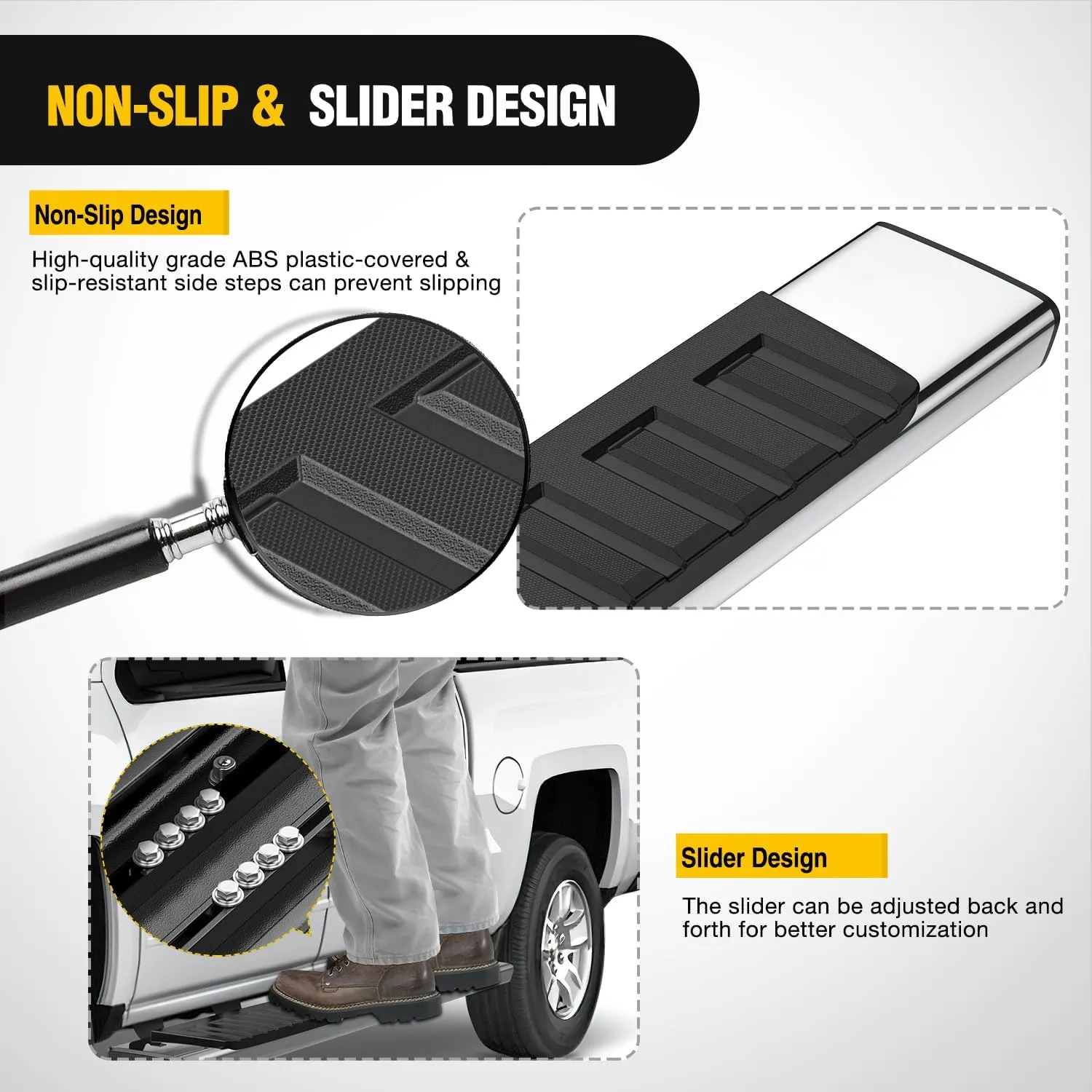 Nilight Running Boards for 2019-2024 Chevy Silverado/GMC Sierra 1500 Double Cab 2020-2024 Silverado/GMC Sierra 2500HD 3500HD 6 Inch Stainless Steel Bolt-on Side Step Nerf Bars