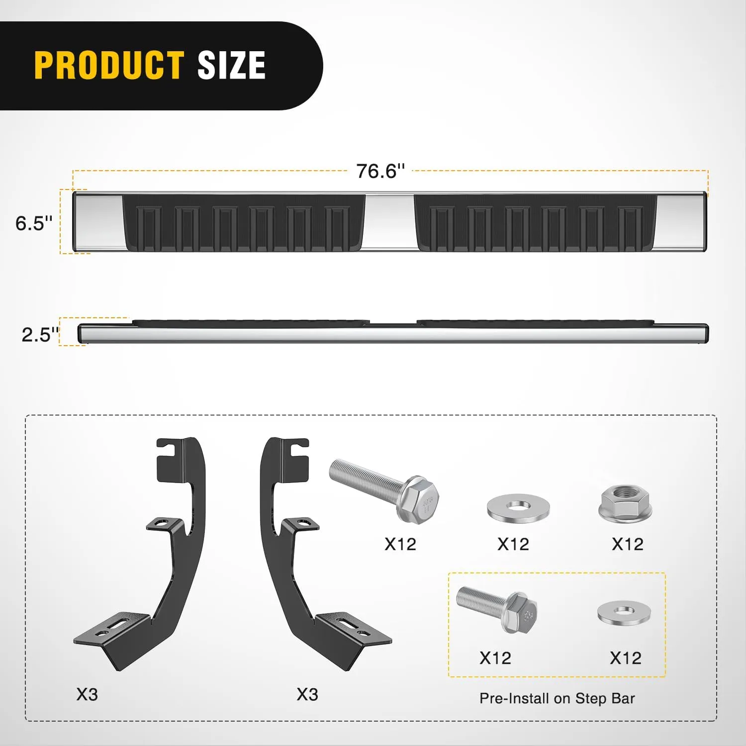 Nilight Running Boards for 2019-2024 Chevy Silverado/GMC Sierra 1500 Double Cab 2020-2024 Silverado/GMC Sierra 2500HD 3500HD 6 Inch Stainless Steel Bolt-on Side Step Nerf Bars