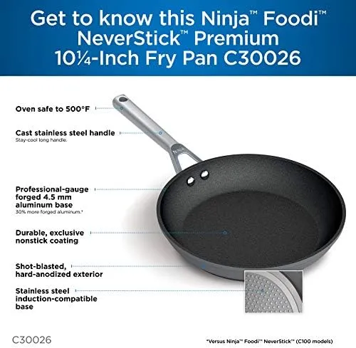Ninja C30026C, Foodi NeverStick Premium 10.25-Inch Fry Pan, Slate Gray (Canadian Version)