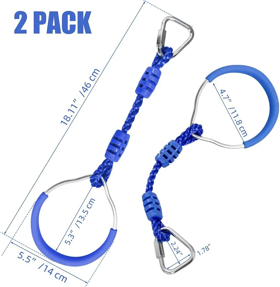 Ninja Ring Backyard Gymnastic Fitness Fist Jungle Gym Play Set Kids Playground Training Equipment, 2 Blue Fun Swing Monkey Bar Hang Climbing Ring Warrior Obstacle Course Trapeze Slackline Attachments