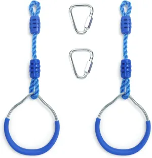 Ninja Ring Backyard Gymnastic Fitness Fist Jungle Gym Play Set Kids Playground Training Equipment, 2 Blue Fun Swing Monkey Bar Hang Climbing Ring Warrior Obstacle Course Trapeze Slackline Attachments