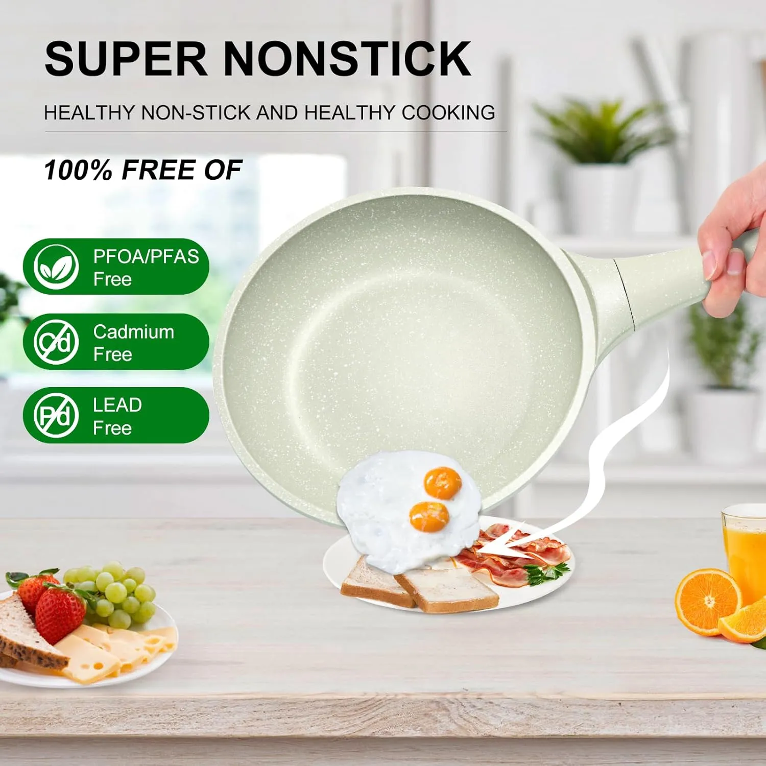 Non stick Frying Pans 10 in Skillet with Lid, Omelet Pan, Small Frying Pans Nonstick, Healthy Cookware Non Toxic Chefs Pan, Egg Pan with Heat Resistant Handle,100% PFOA PFAS-Free, Cooking all stovetop