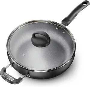 Non Stick Frying Pans,Deep Frying Pan with Heat-Resistant Glass Lid, Nonstick Skillets,Saute Pan,Full Induction, Attached Ear Design, Cookware for All Stovetops,PFOA-free（10inch