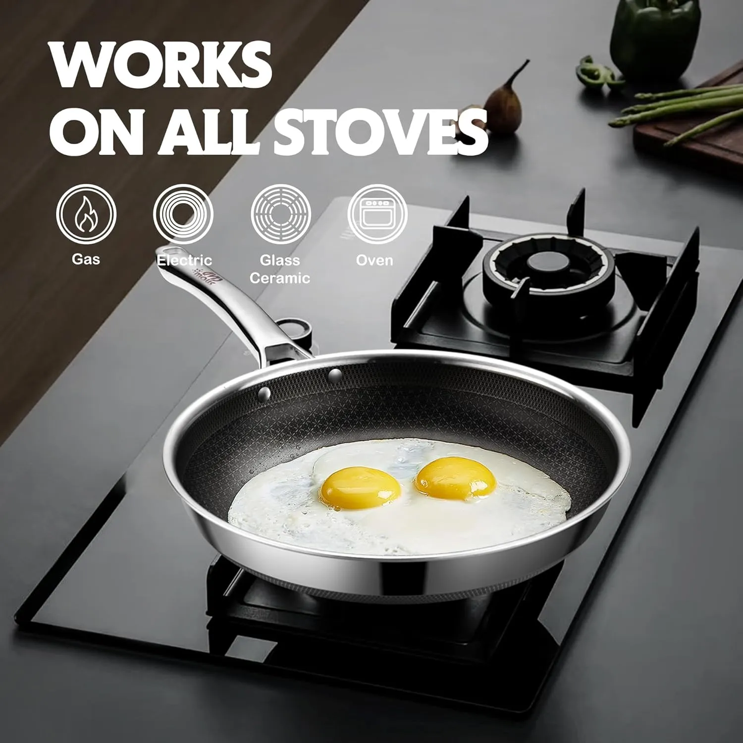 Non Stick Frying Pans,Hybrid 12 inch Frying Pans Nonstick,PFOA Free Cookware,non stick Stainless Steel Skillets,Dishwasher and Oven Safe, Works on Induction,Ceramic and Gas Cooktops