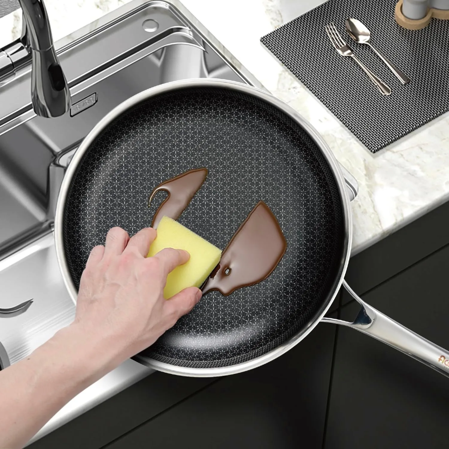 Non Stick Frying Pans,Hybrid 12 inch Frying Pans Nonstick,PFOA Free Cookware,non stick Stainless Steel Skillets,Dishwasher and Oven Safe, Works on Induction,Ceramic and Gas Cooktops