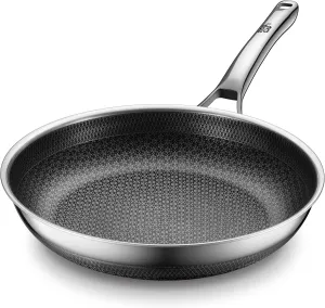 Non Stick Frying Pans,Hybrid 12 inch Frying Pans Nonstick,PFOA Free Cookware,non stick Stainless Steel Skillets,Dishwasher and Oven Safe, Works on Induction,Ceramic and Gas Cooktops