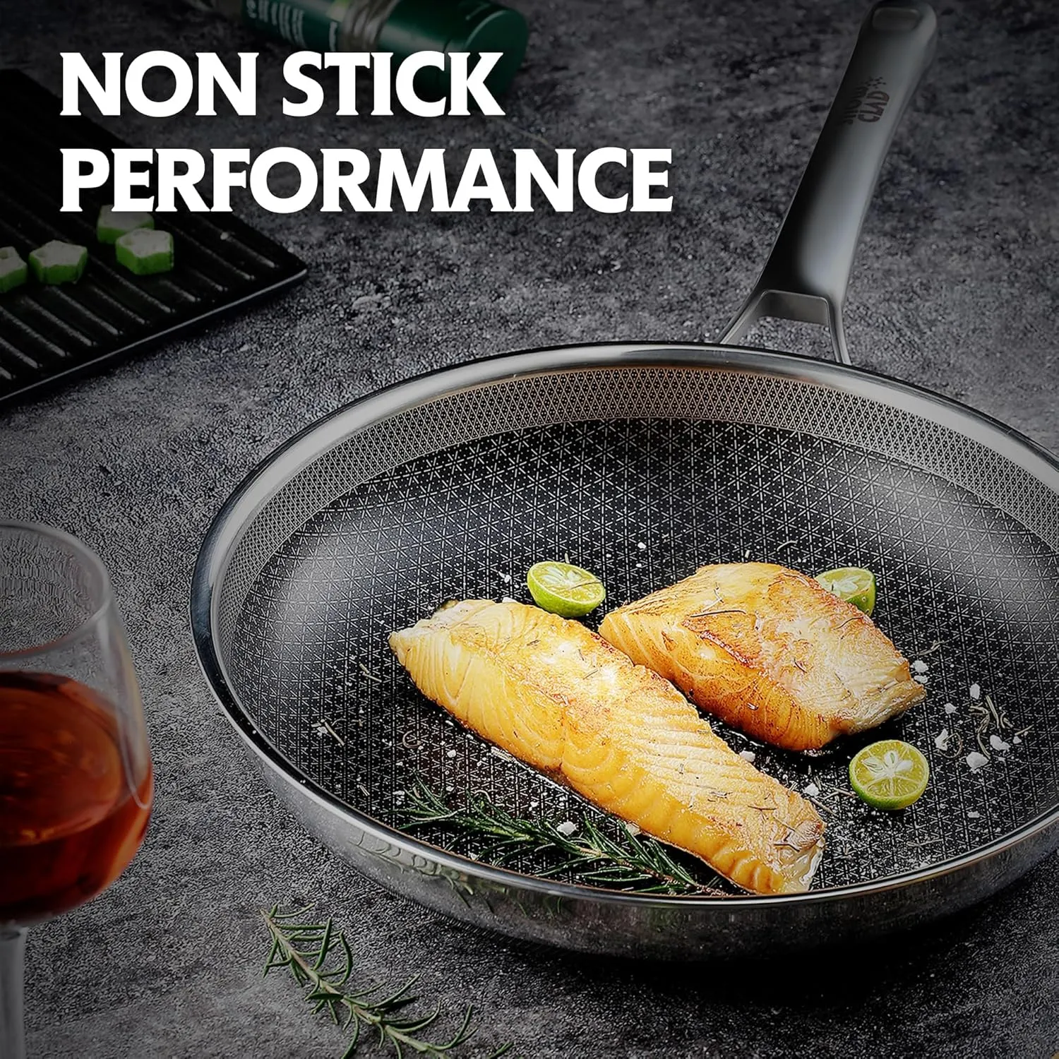 Non Stick Frying Pans,Hybrid 12 inch Frying Pans Nonstick,PFOA Free Cookware,non stick Stainless Steel Skillets,Dishwasher and Oven Safe, Works on Induction,Ceramic and Gas Cooktops