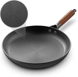 Nonstick Frying Pan Skillet,10" Inch Non Stick Frying Pans Cast Iron Skillets With Woden Handle Cookware,Oven Dishwasher Safe,Kitchen Gadgets Fathers Mothers Day Gifts