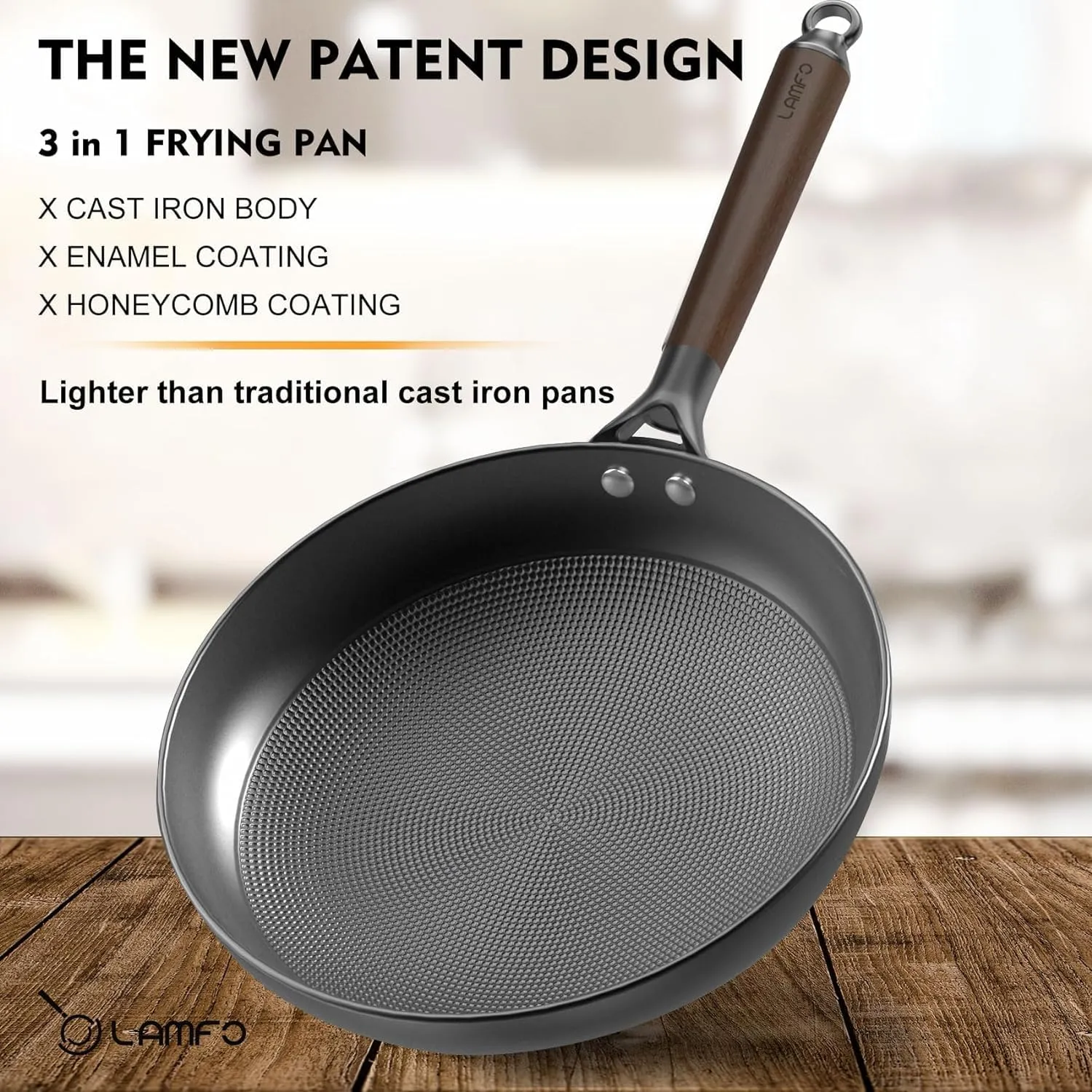 Nonstick Frying Pan Skillet,10" Inch Non Stick Frying Pans Cast Iron Skillets With Woden Handle Cookware,Oven Dishwasher Safe,Kitchen Gadgets Fathers Mothers Day Gifts