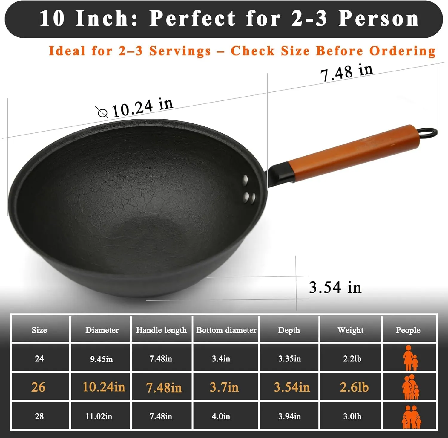 Nonstick Frying Wok Pan Hybrid, 10 Inch Preseasoned Deep Stir Fry Pan Skillet with Glass Lid, Traditional Chinese Cast Iron Wok, No Coated Saucepan for Induction, Electric, Gas, Grill Stoves