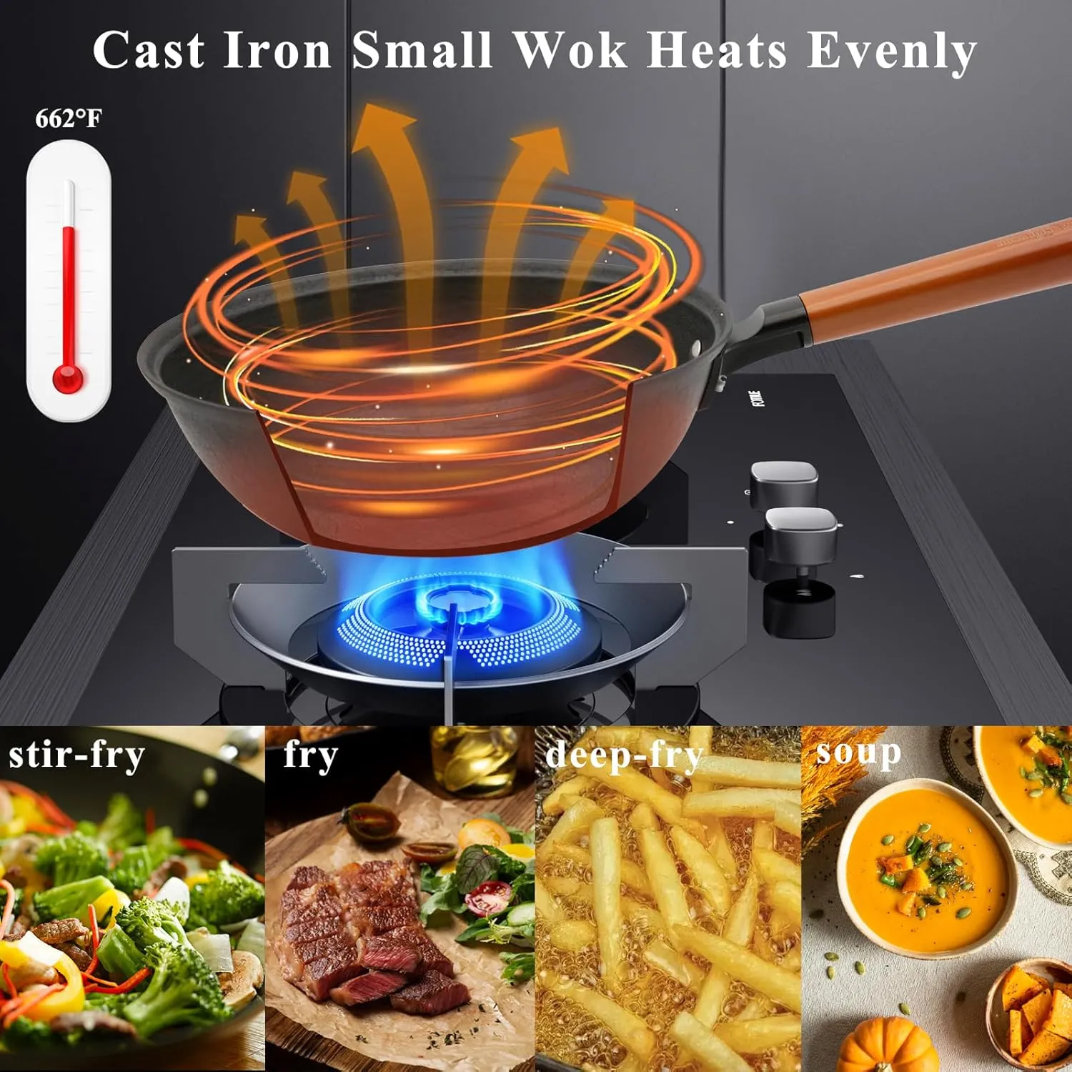 Nonstick Frying Wok Pan Hybrid, 10 Inch Preseasoned Deep Stir Fry Pan Skillet with Glass Lid, Traditional Chinese Cast Iron Wok, No Coated Saucepan for Induction, Electric, Gas, Grill Stoves