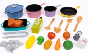 NurtureNature: Imaginative Minds - Cooking Set - 27pc Toy Food, Pots & Pans W/Accessories, Kitchen Utensils, Pretend Play Food, Earth Conscious, Kids 3 