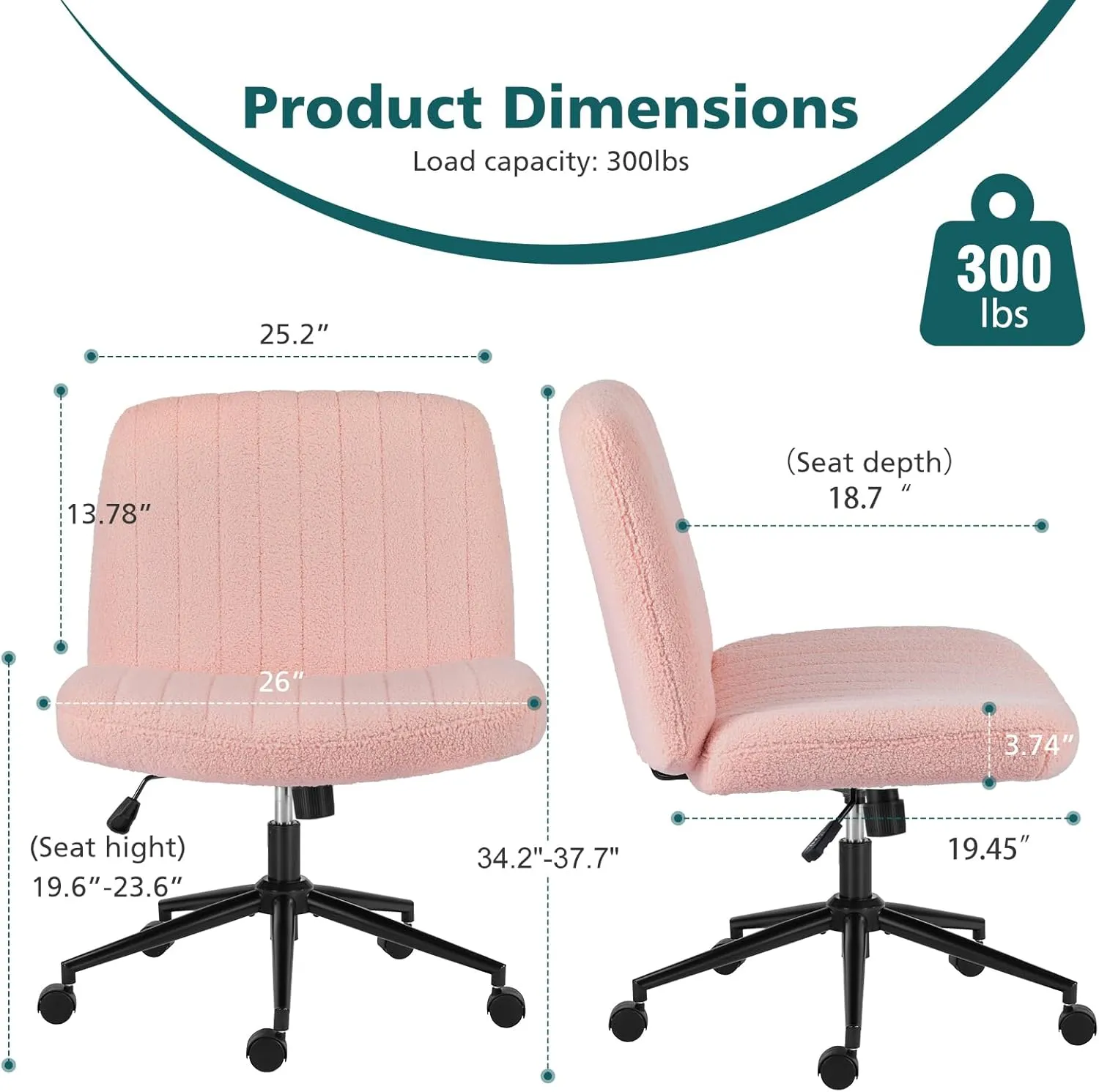 OLIXIS Criss Cross Legged Chairs Armless with Wheels Wide Seat Height Adjustable Swivel Padded Home Office Desk Seating for Bedroom, Student, Study Room