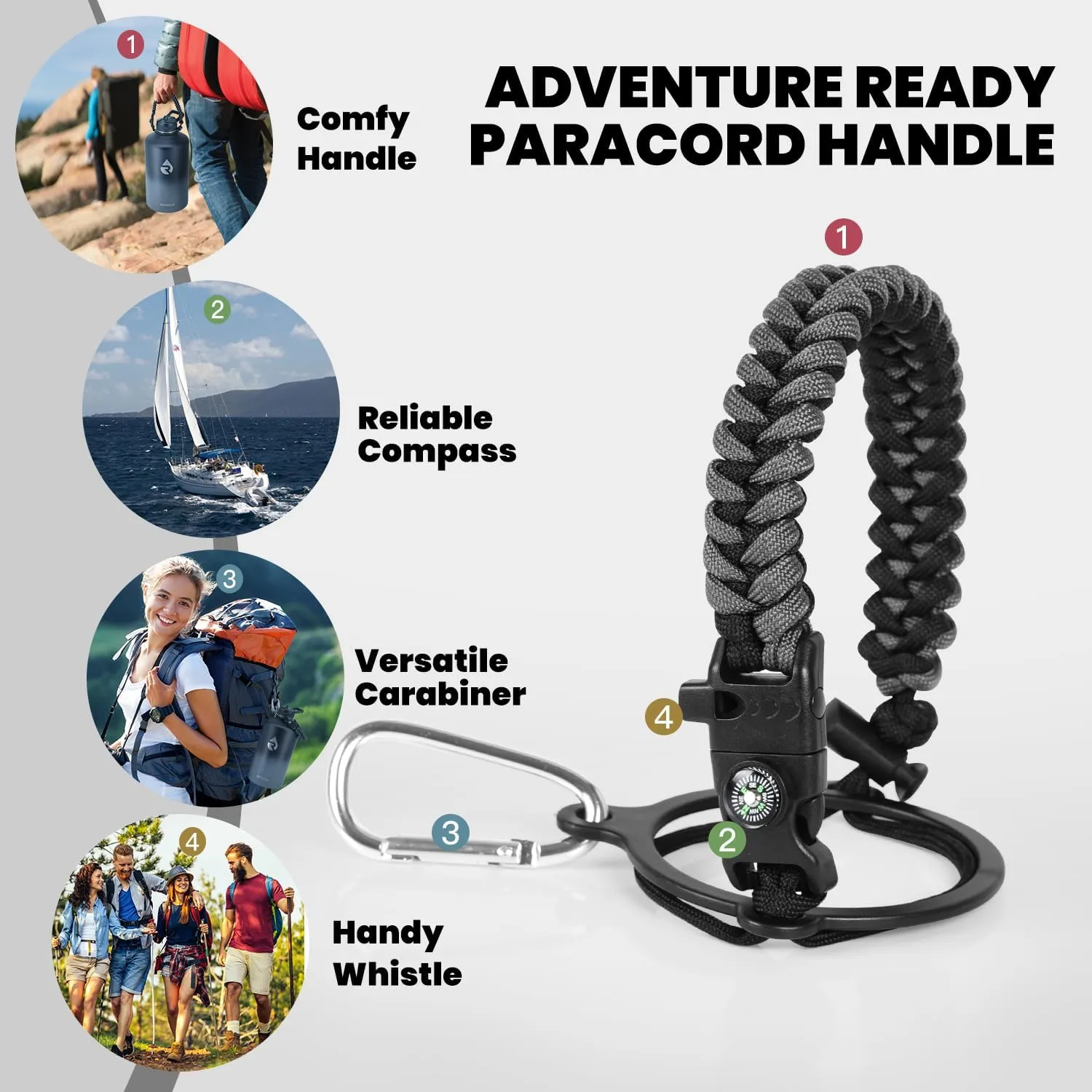 One Gallon Water Bottle Insulated, Triple Walled Vacuum Stainless Steel (Cold for 48 Hrs), Leak Proof & Non-BPA, Large Water Flask Jug with Paracord Handle & Straw Spout Lids