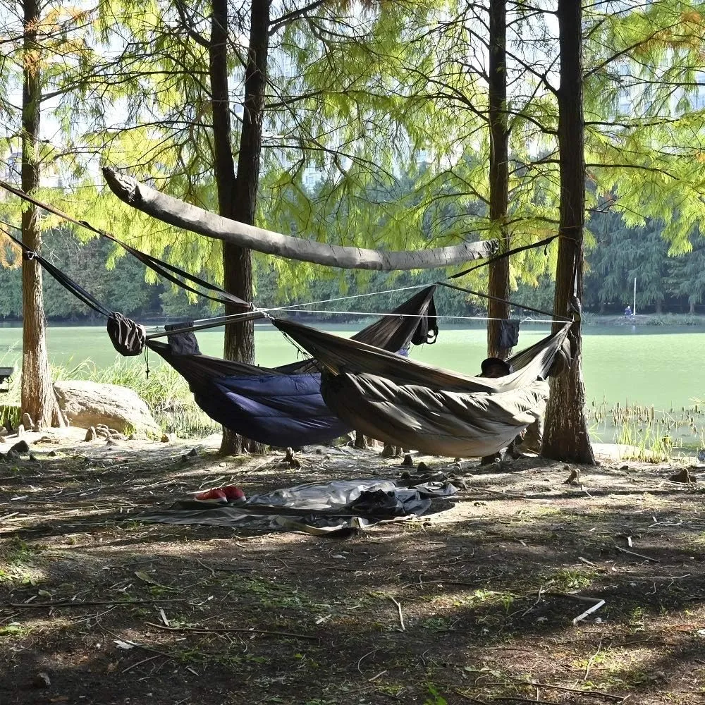 OneWind 11ft Portable Camping Hammock with Mosquito Net, Adjustable Ridgeline Double Hammock with 2*12Ft Tree Straps, Coyote Brown