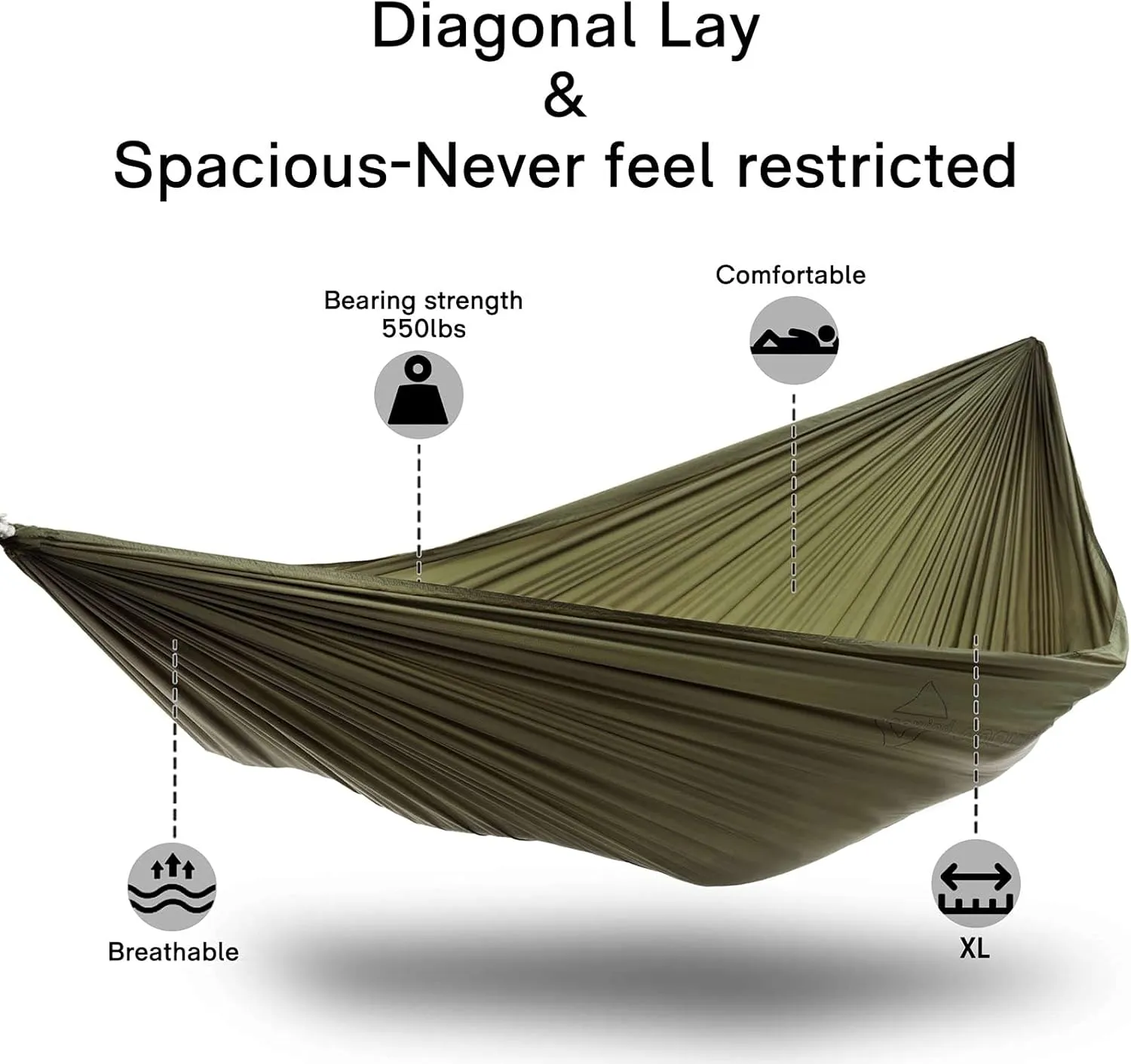 OneWind 11ft Portable Camping Hammock with Mosquito Net, Adjustable Ridgeline Double Hammock with 2*12Ft Tree Straps, Coyote Brown