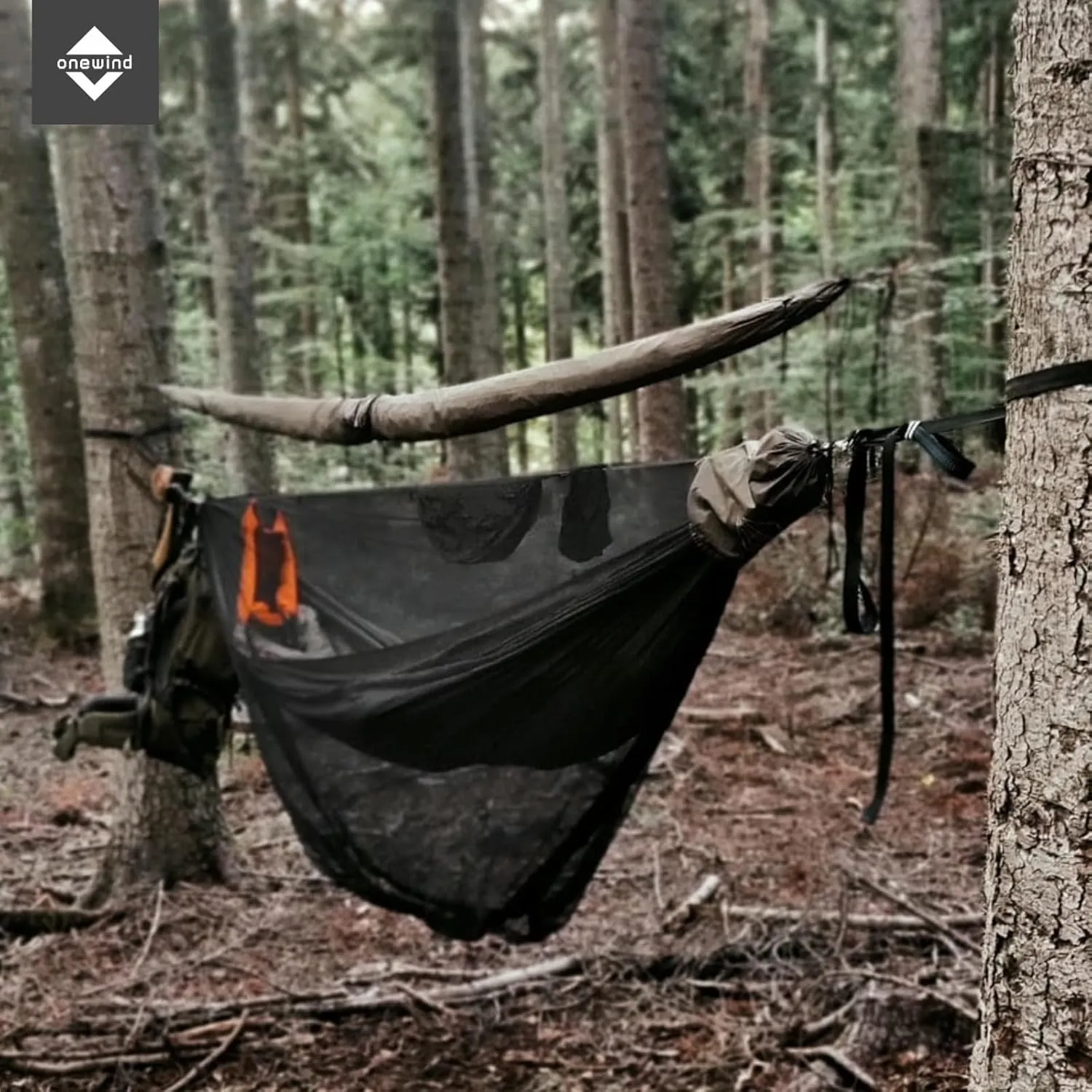 OneWind 11ft Portable Camping Hammock with Mosquito Net, Adjustable Ridgeline Double Hammock with 2*12Ft Tree Straps, Coyote Brown