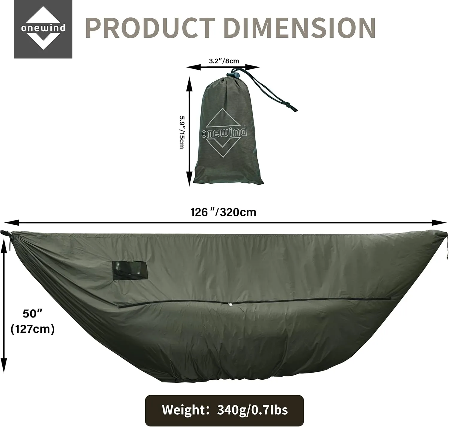onewind Premium Hammock Zipper Windsock for Zipper Netted Hammock, Hammock Winter Sock for Wind Blocker, Lightweight and Wind-Resistant Protector for Cold Weather, OD Green