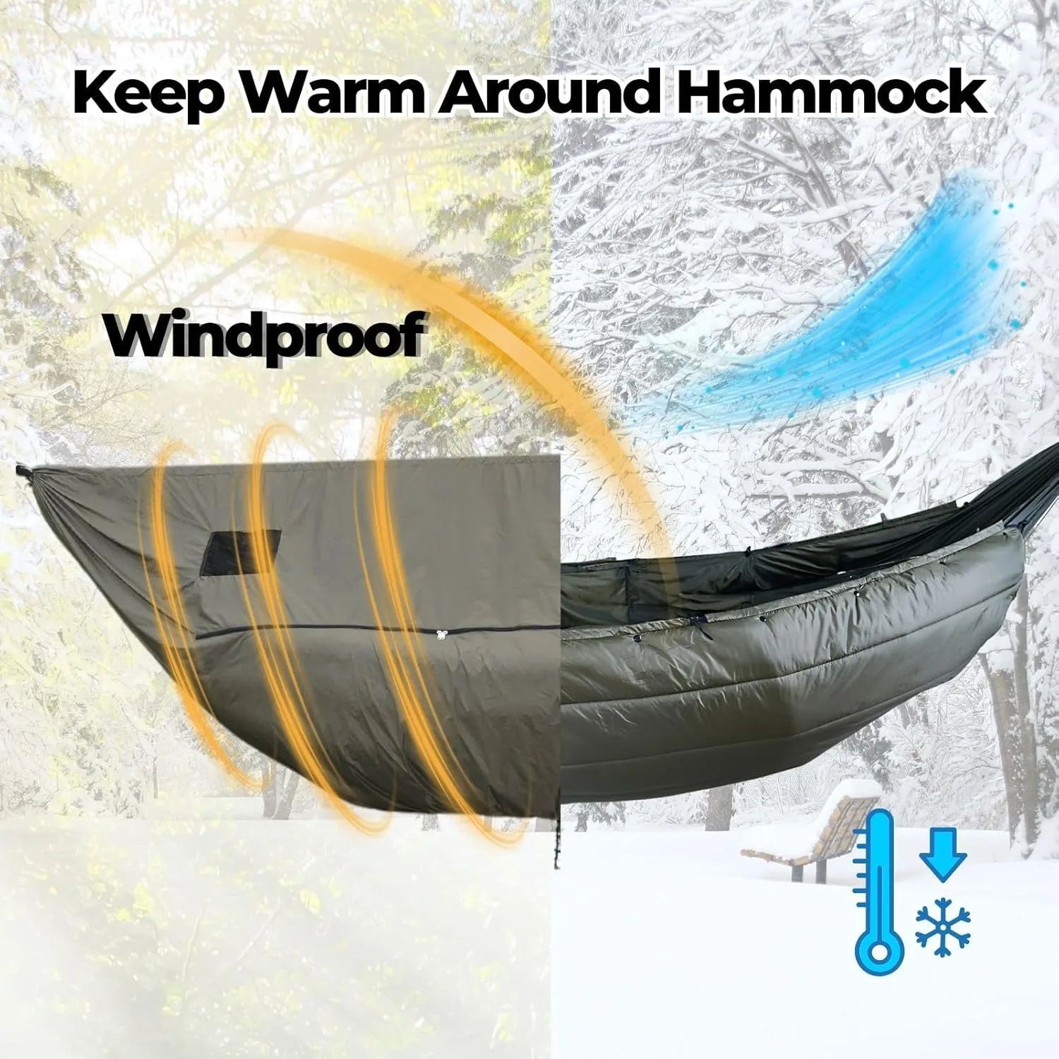 onewind Premium Hammock Zipper Windsock for Zipper Netted Hammock, Hammock Winter Sock for Wind Blocker, Lightweight and Wind-Resistant Protector for Cold Weather, OD Green
