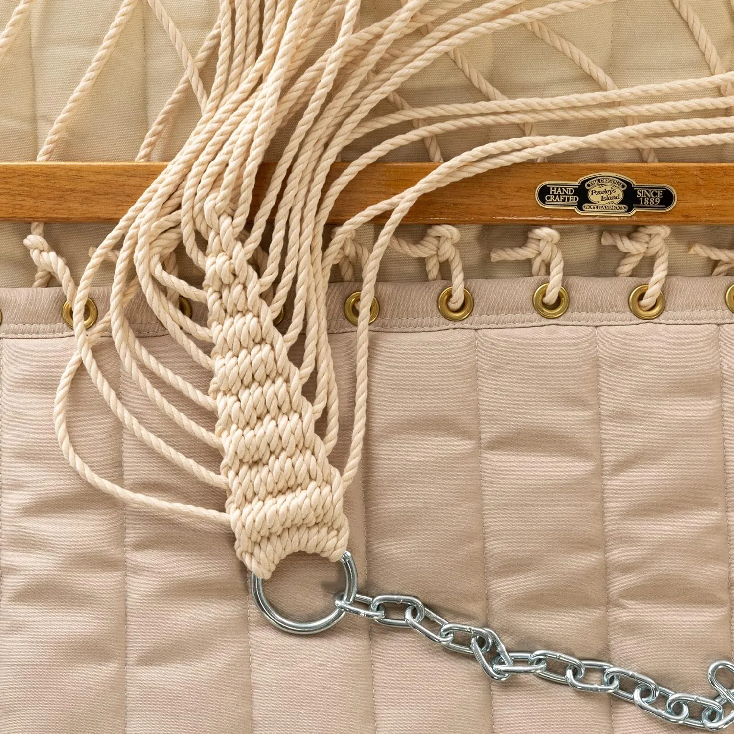 Original Pawleys Island Large Antique Beige Sunbrella Quilted Hammock with Free Extension Chains & Tree Hooks, Handcrafted in The USA, Accommodates 2 People, 450 LB Weight Capacity, 13 ft. x 55 in.