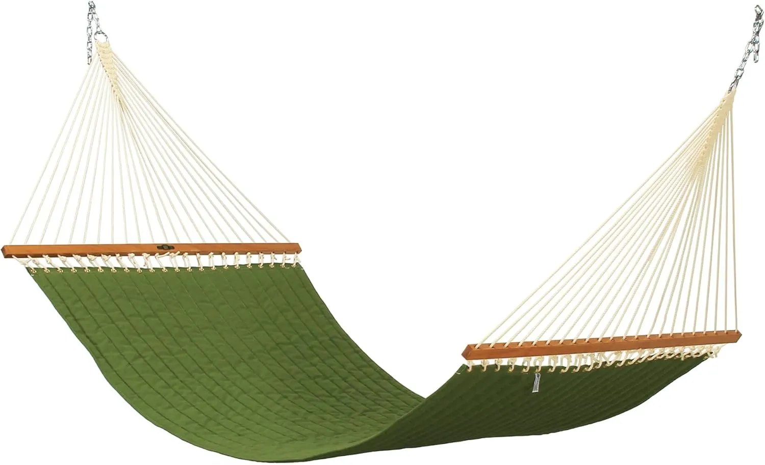 Original Pawleys Island Large Leaf Green Sunbrella Quilted Hammock with Free Extension Chains & Tree Hooks, Handcrafted in The USA, Accommodates 2 People, 450 LB Weight Capacity, 13 ft. x 55 in.
