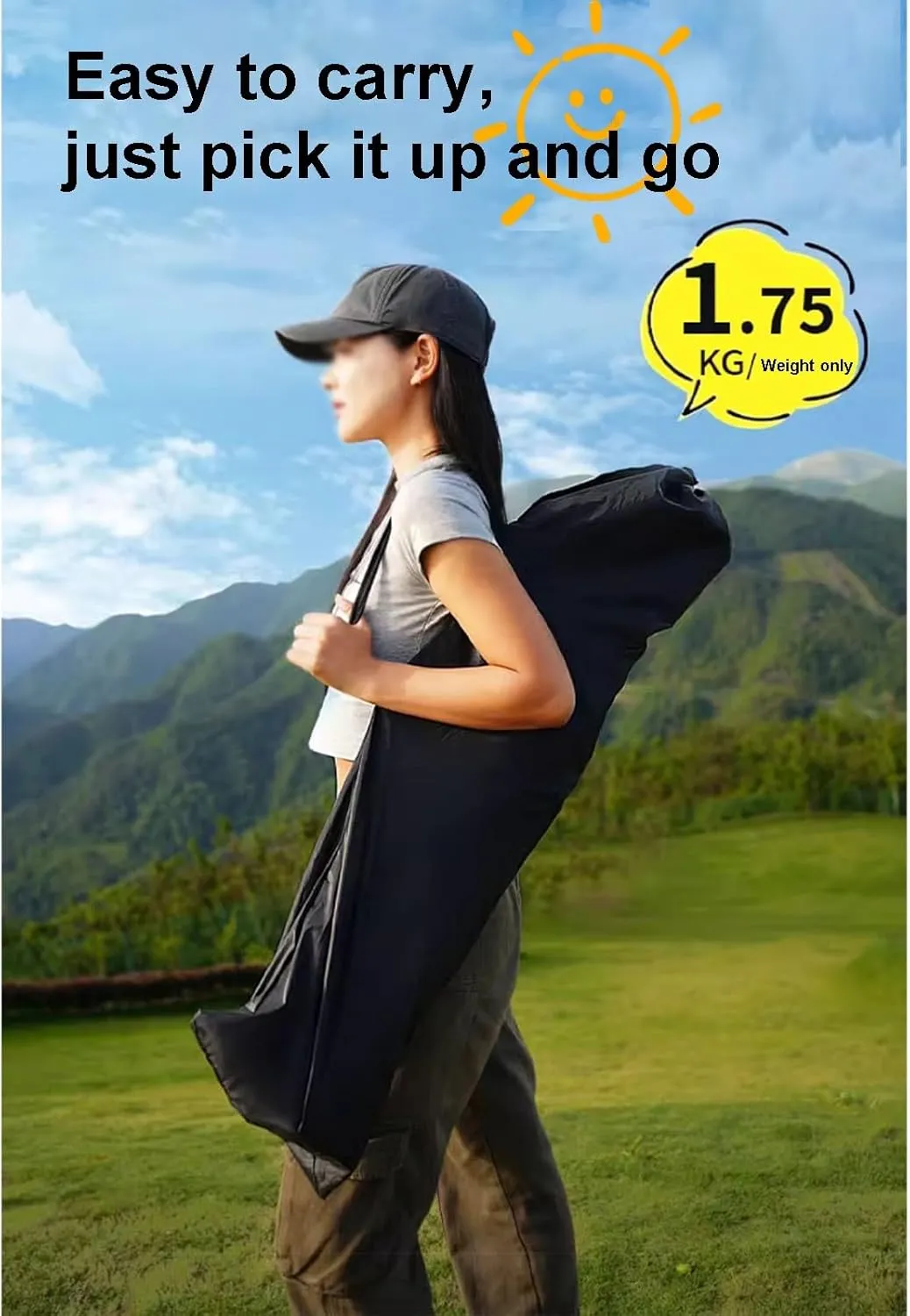 Outdoor Beach Folding Chair, Portable Breathable Mesh High-Back Camping Chair, Three-Speed Adjustable, with Storage Bag, Suitable for Camping, Picnics, Fishing(Black,Medium)