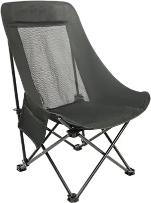 Outdoor Beach Folding Chair, Portable Breathable Mesh High-Back Camping Chair, Three-Speed Adjustable, with Storage Bag, Suitable for Camping, Picnics, Fishing(Black,Medium)