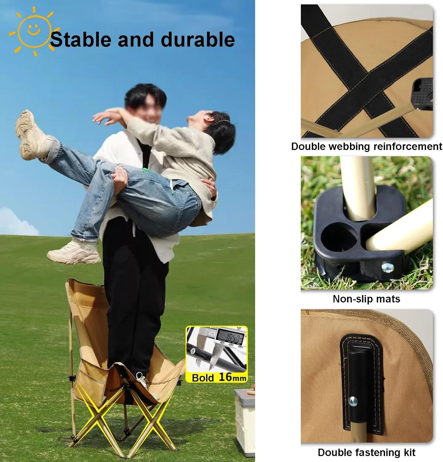 Outdoor Beach Folding Chair, Portable Breathable Mesh High-Back Camping Chair, Three-Speed Adjustable, with Storage Bag, Suitable for Camping, Picnics, Fishing(Black,Medium)