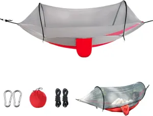 Outdoor Camping Nylon Hammock with Mosquito Net, No Installation Required, Anti-Rollover Design, Includes Support Poles