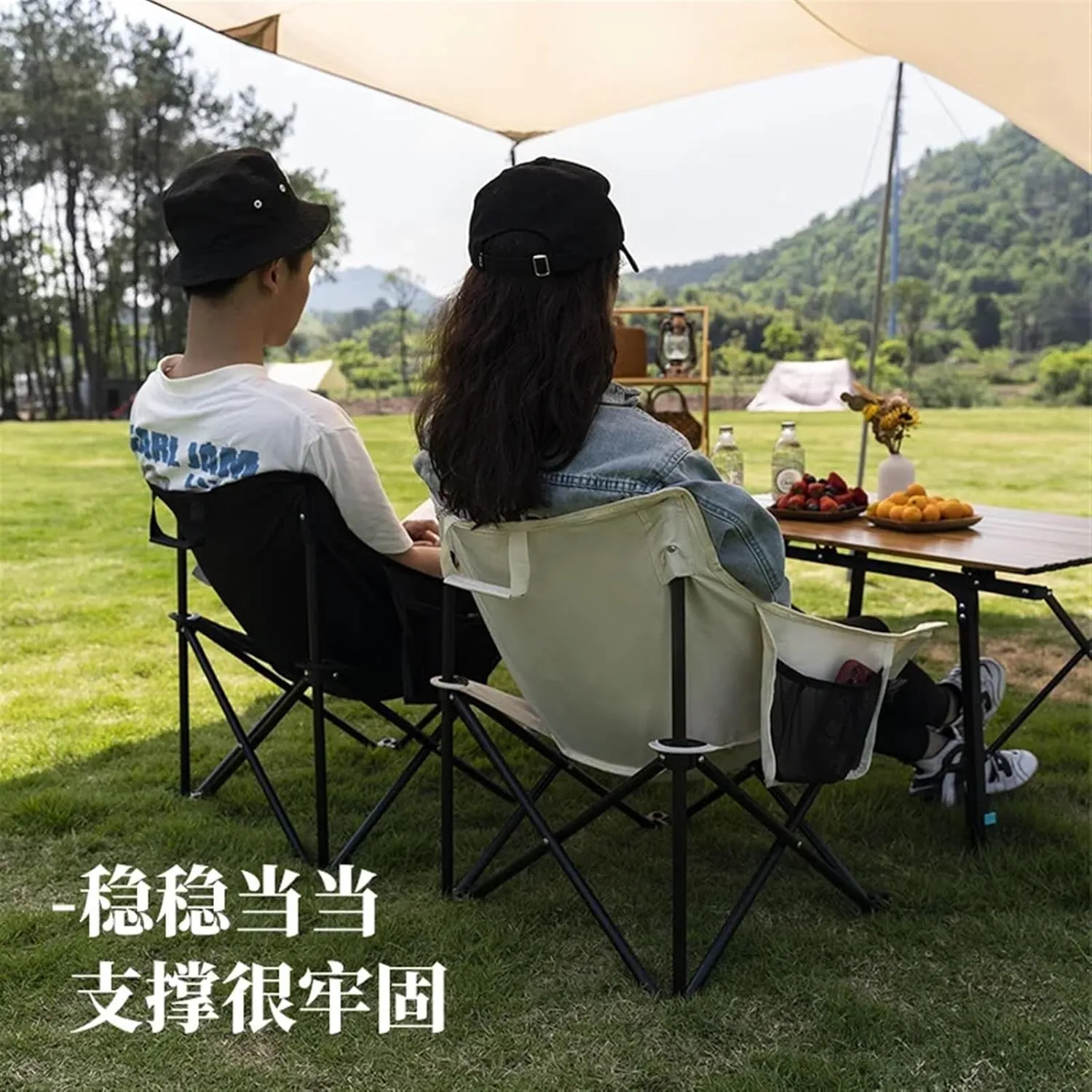 Outdoor Camping Picnic Folding Moon Chair Lazy Leisure Portable Director Art Sketching Recliner Fishing Tools (Size : Elegant Black)