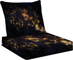 Outdoor Deep Seat Cushion Set 24 x 24 Inch, Modern Aerial Night View Manarola Fishing Village Seascape Cinque Waterproof Patio Furniture Lounge Chair Cushions for Wicker Seat Sofa Couch