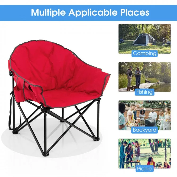 Outdoor Folding Camping Chair with Cushion and Cup Holder - Portable Carrying Bag Suitable for Picnics and Fishing