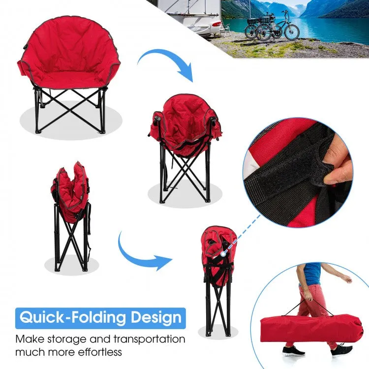 Outdoor Folding Camping Chair with Cushion and Cup Holder - Portable Carrying Bag Suitable for Picnics and Fishing